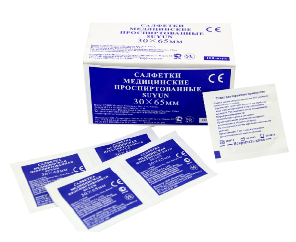 Салфетки спиртовые 3 х 6,5 см №100