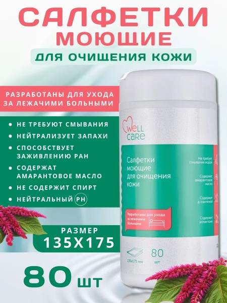 Салфетки моющие WellCare (банка 80шт)